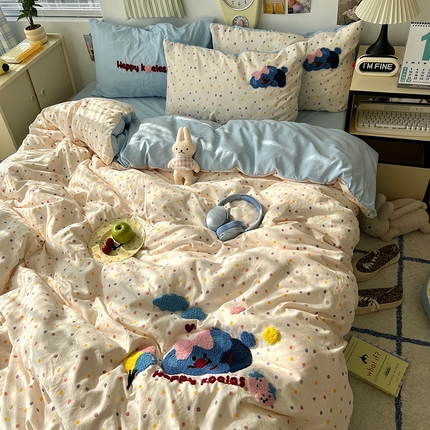 91家纺网 家纺一手货源 找家纺 （总）原素 2025新款萌到心窝窝的毛巾绣四件套