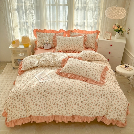 91家纺网 家纺一手货源 找家纺 忘忧草 2025新款全棉小清新床裙四件套 陌上花颜