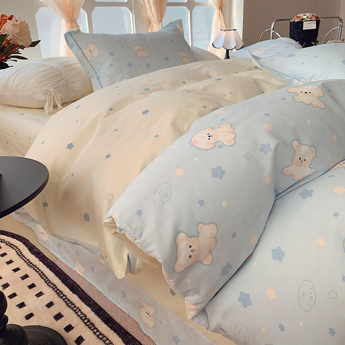 91家纺网 家纺一手货源 找家纺 2025新款亲肤舒适小清新全棉四件套小号标准都有 狗狗精灵