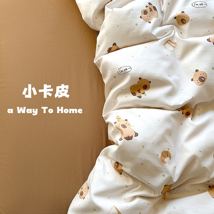 91家纺网 家纺一手货源 找家纺 （总）茉礼 2025新款高克重ins风超柔软软糯糯小清新卡通印花水洗棉四件套