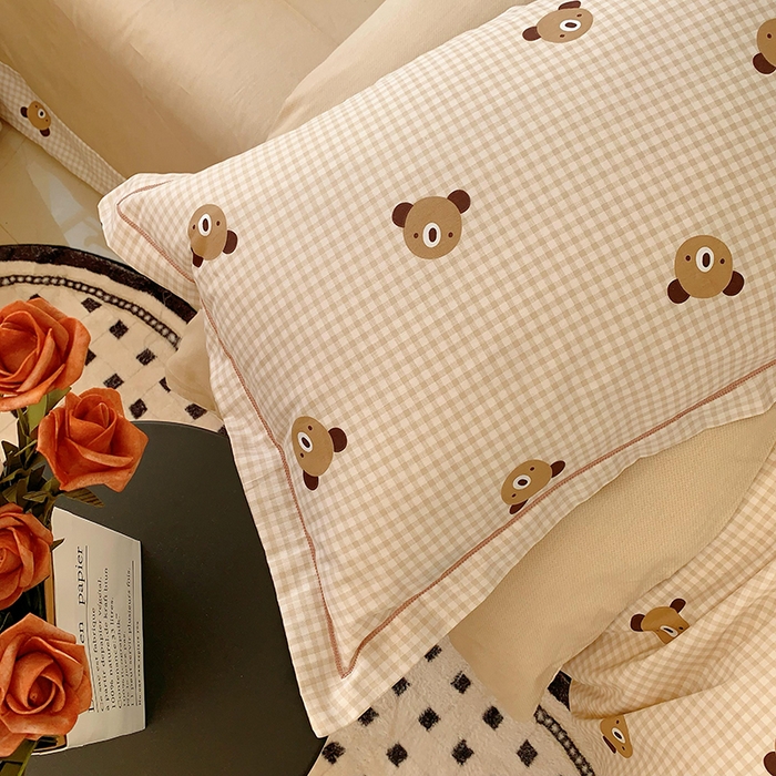 91家纺网 家纺一手货源 找家纺 2025新款亲肤舒适小清新全棉四件套小号标准都有 小浣熊咖