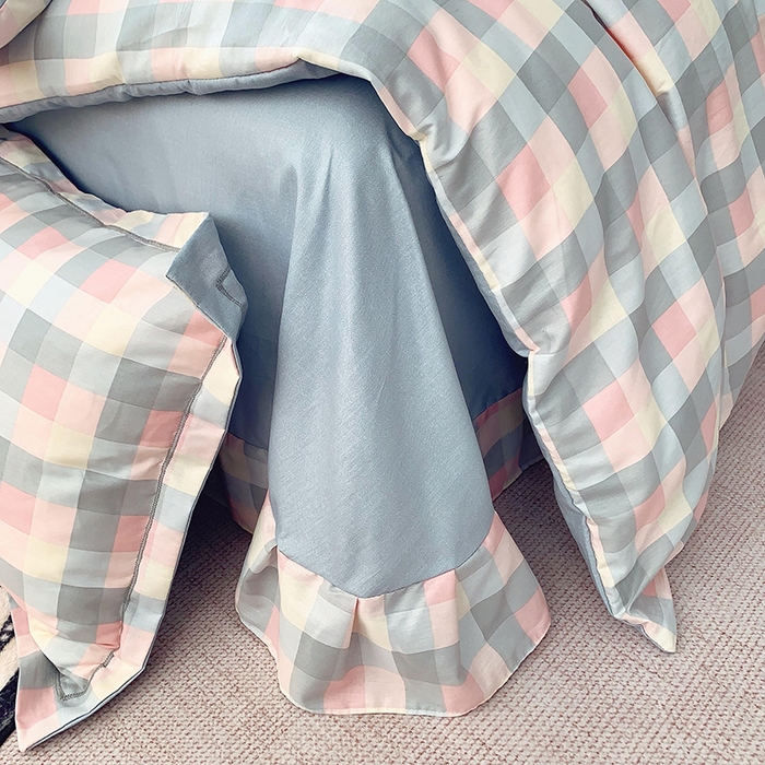 91家纺网 家纺一手货源 找家纺 2025新款亲肤舒适小清新全棉四件套小号标准都有 粉格