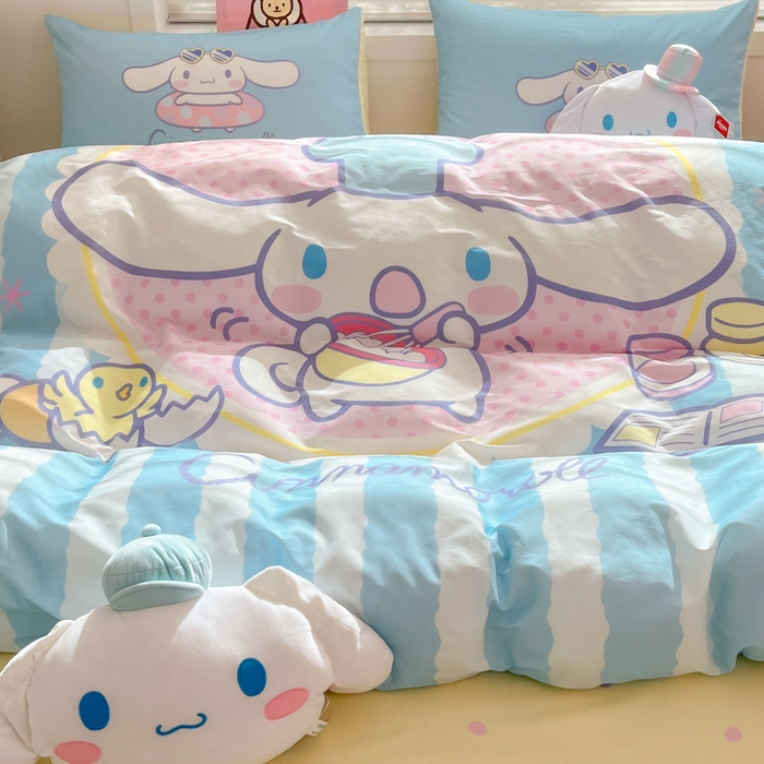 91家纺网 家纺一手货源 找家纺 暮思家居 2025新款正版授权三丽鸥大阪全棉数码印花纯棉四件套（第三批） 大版-竖条大耳狗