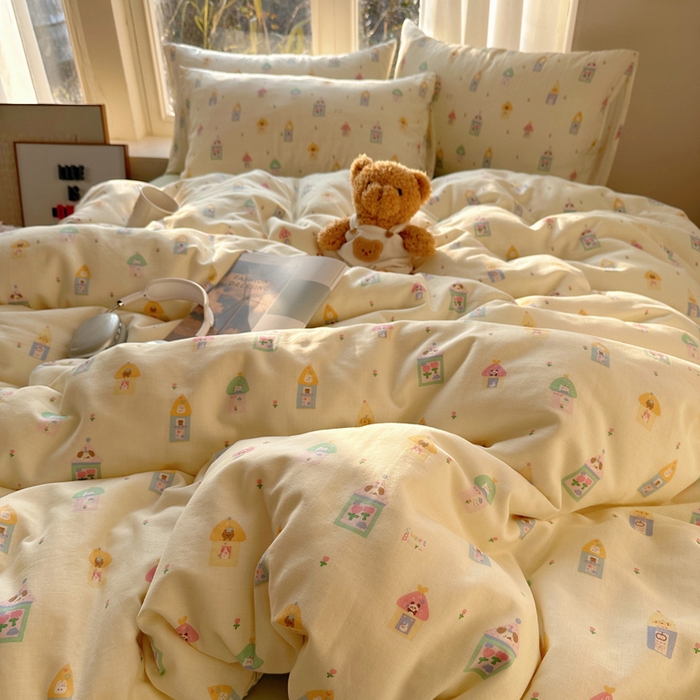 91家纺网 家纺一手货源 找家纺 雅居纺家纺 2025新款全棉双层纱四件套 铅笔屋