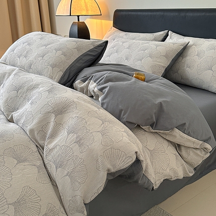 格里芬家纺 2025新款全棉色织水洗三层纱提花纯棉四件套 茶色山野-灰