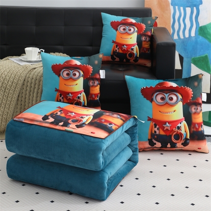 91家纺网 家纺一手货源 找家纺 （总）宝马家纺（原梦童画） 2025新款小黄人牛奶绒数码印花抱枕被