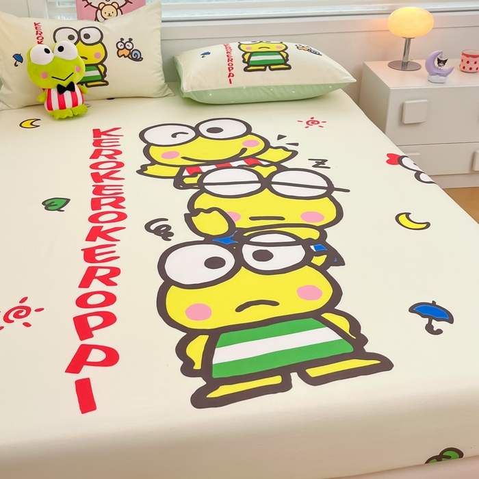 91家纺网 家纺一手货源 找家纺 暮思家居 2025新款正版授权三丽鸥大阪全棉数码印花纯棉单品床笠（第二批） A版-兄弟大眼蛙