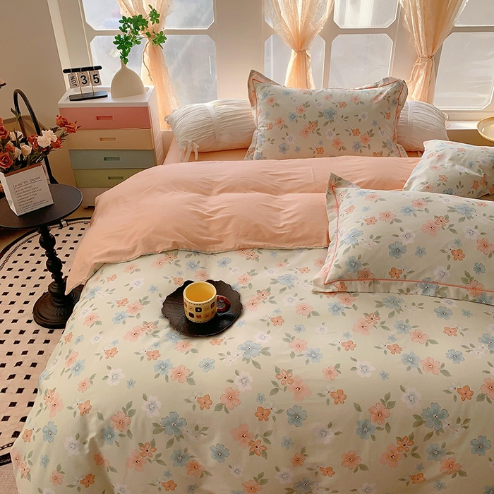 91家纺网 家纺一手货源 找家纺 2025新款亲肤舒适小清新全棉四件套 云瑶飘香