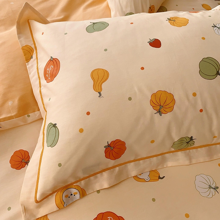 91家纺网 家纺一手货源 找家纺 2025新款亲肤舒适小清新全棉四件套 元气南瓜