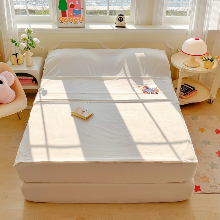 91家纺网 家纺一手货源 找家纺 柒星睡袋 2025新款a类水洗毛巾绣一次性隔脏睡袋 腊肠狗米白