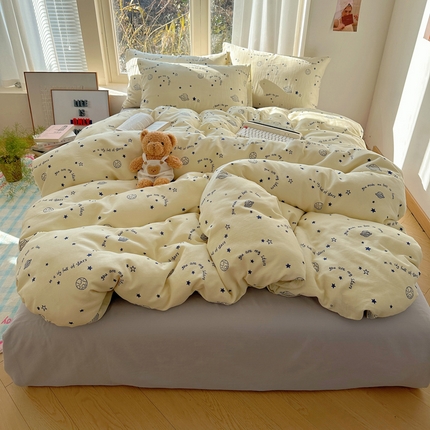雅居纺家纺 2025新款全棉双层纱四件套 星际-兰
