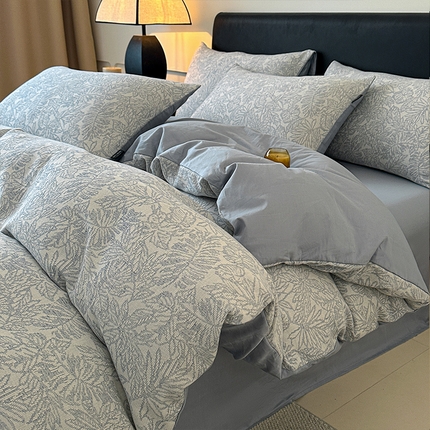 格里芬家纺 2025新款全棉色织水洗三层纱提花纯棉四件套 森林-兰