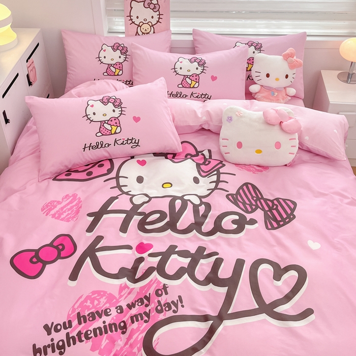 91家纺网 家纺一手货源 找家纺 暮思家居 2025新款正版授权三丽鸥大阪全棉数码印花纯棉四件套（第三批） 大版-凯蒂宝贝