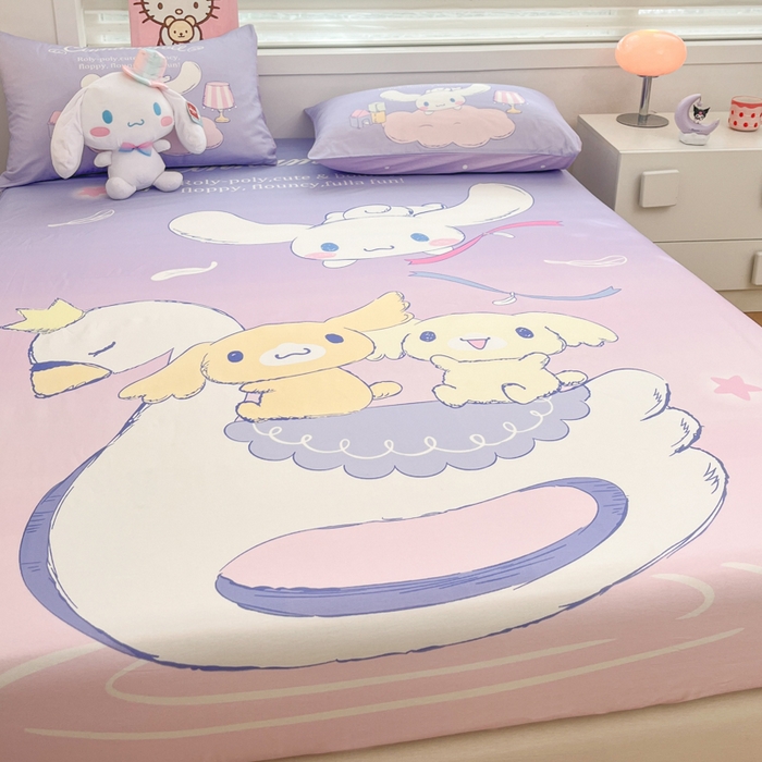 91家纺网 家纺一手货源 找家纺 暮思家居 2025新款正版授权三丽鸥大阪全棉数码印花纯棉单品床笠（第二批） A版-天使大耳狗