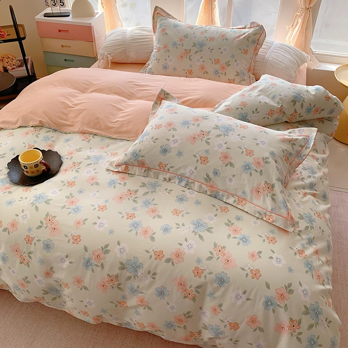 91家纺网 家纺一手货源 找家纺 2025新款亲肤舒适小清新全棉四件套 云瑶飘香