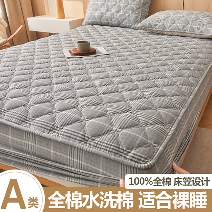 91家纺网 家纺一手货源 找家纺 糯米猪家纺 2025新款全棉色织水洗棉床笠 格纹灰