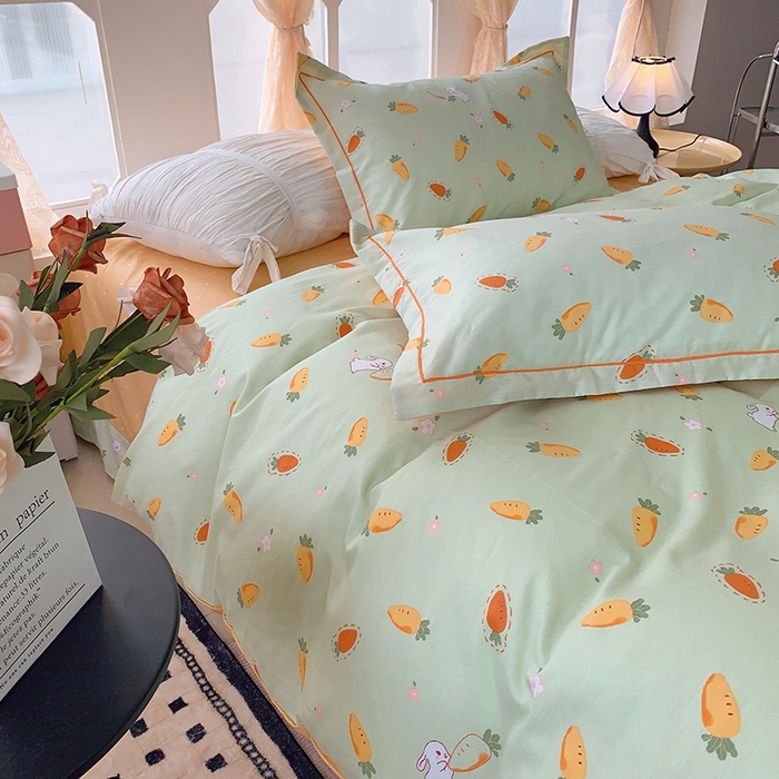 91家纺网 家纺一手货源 找家纺 2025新款亲肤舒适小清新全棉四件套小号标准都有 萝卜蹲绿