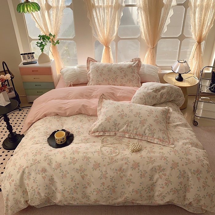 91家纺网 家纺一手货源 找家纺 2025新款亲肤舒适小清新全棉四件套 伊甸园