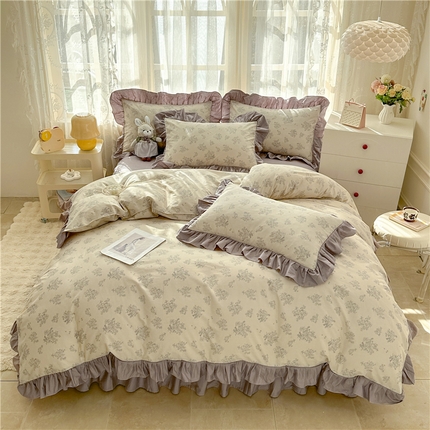 91家纺网 家纺一手货源 找家纺 忘忧草 2025新款全棉小清新床裙四件套 花开满满