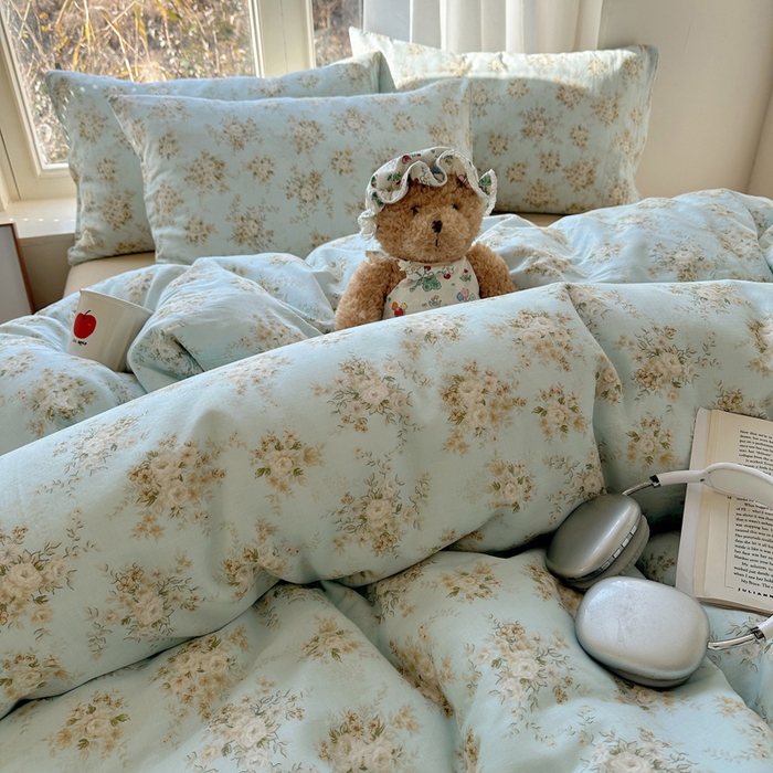 91家纺网 家纺一手货源 找家纺 雅居纺家纺 2025新款全棉双层纱四件套 蔷薇-兰