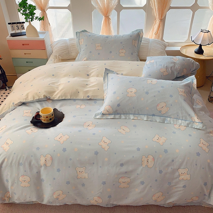 91家纺网 家纺一手货源 找家纺 2025新款亲肤舒适小清新全棉四件套 狗狗精灵