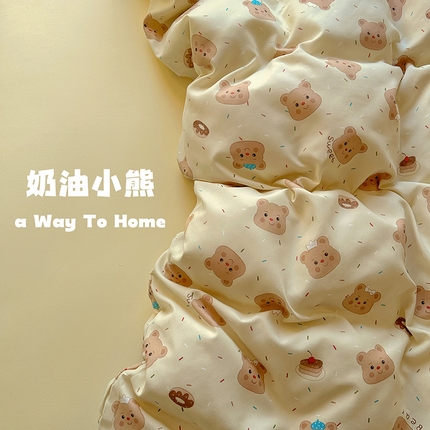 91家纺网 家纺一手货源 找家纺 （总）茉礼 2025新款高克重ins风超柔软软糯糯小清新卡通印花水洗棉四件套