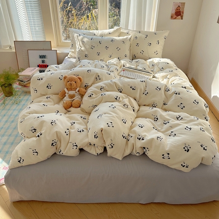 雅居纺家纺 2025新款全棉双层纱四件套 睡睡熊