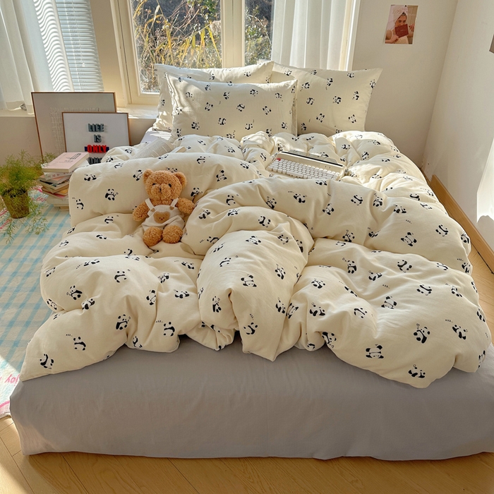 91家纺网 家纺一手货源 找家纺 雅居纺家纺 2025新款全棉双层纱四件套 睡睡熊