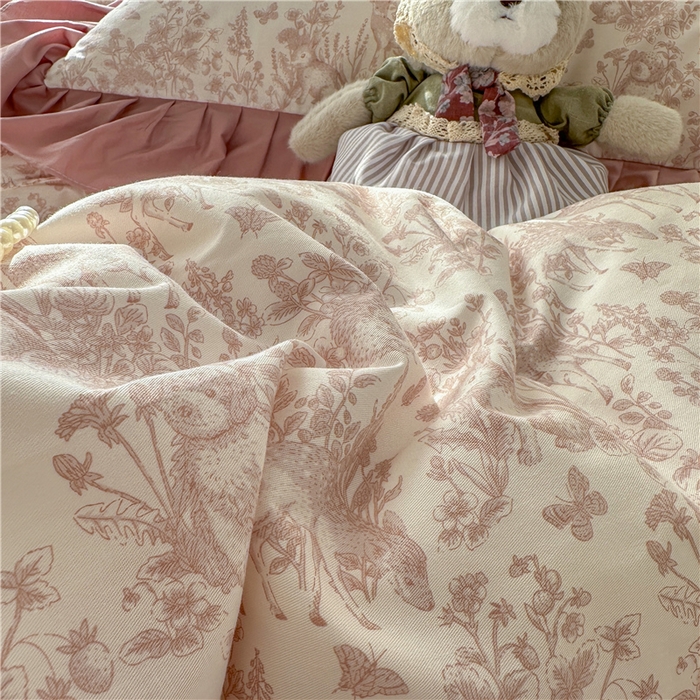 91家纺网 家纺一手货源 找家纺 忘忧草 2025新款全棉小清新床裙四件套 森物语