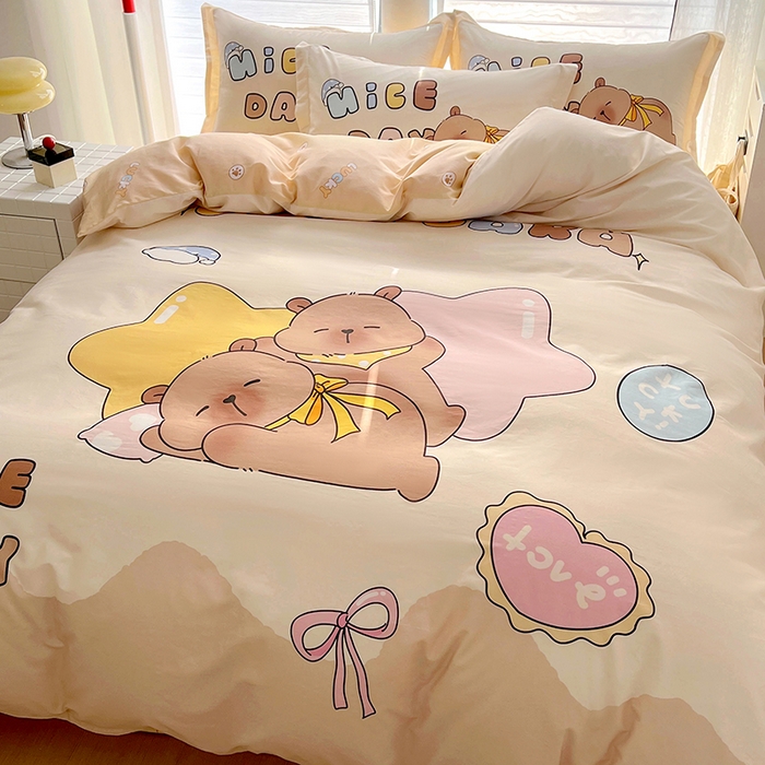 91家纺网 家纺一手货源 找家纺 （总）浩诚 2025新款专版卡皮巴拉纯棉全棉卡通大版四件套-原创水豚卡卡【 提供买家秀 】