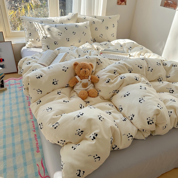 91家纺网 家纺一手货源 找家纺 雅居纺家纺 2025新款全棉双层纱四件套 睡睡熊