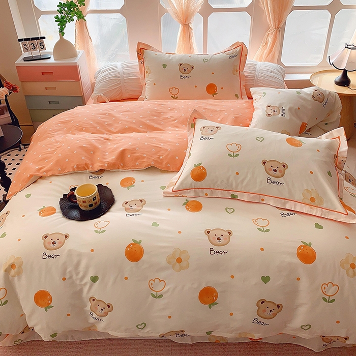 91家纺网 家纺一手货源 找家纺 2025新款亲肤舒适小清新全棉四件套 熊宝乐园