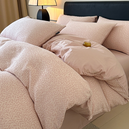 格里芬家纺 2025新款全棉色织水洗三层纱提花纯棉四件套 翠枝玉露-粉