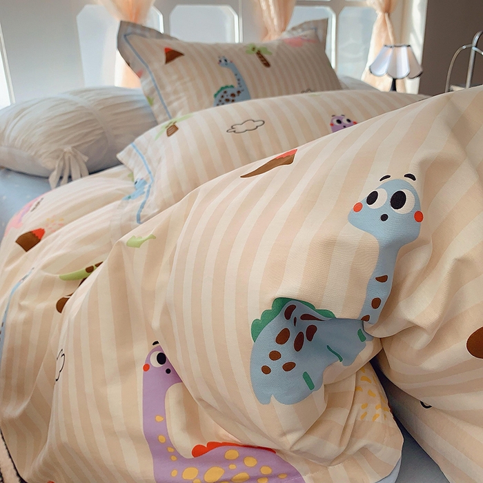 91家纺网 家纺一手货源 找家纺 2025新款亲肤舒适小清新全棉四件套小号标准都有 多彩恐龙