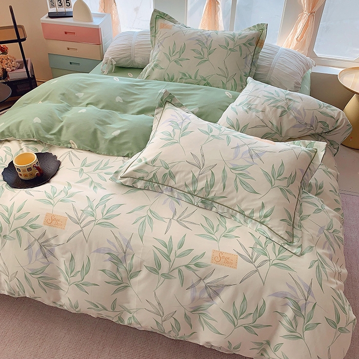 91家纺网 家纺一手货源 找家纺 2025新款亲肤舒适小清新全棉四件套 叶曲