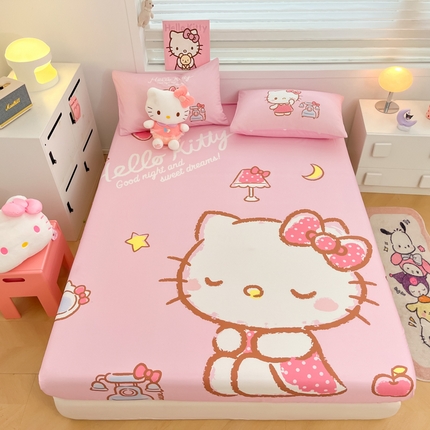 暮思家居 2025新款正版授权三丽鸥大阪全棉数码印花纯棉单品床笠（第二批） A版-晚安凯蒂