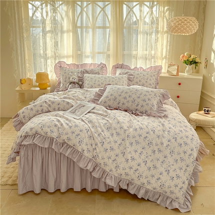 忘忧草 2025新款全棉小清新床裙四件套 倾城繁花 紫