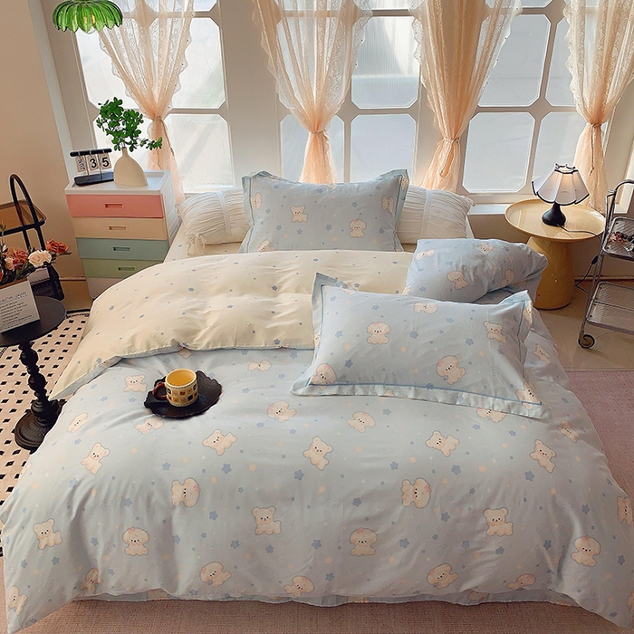 91家纺网 家纺一手货源 找家纺 2025新款亲肤舒适小清新全棉四件套 狗狗精灵