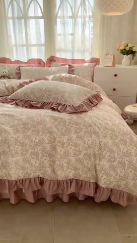 91家纺网 家纺一手货源 找家纺 忘忧草 2025新款全棉小清新床裙四件套 森物语