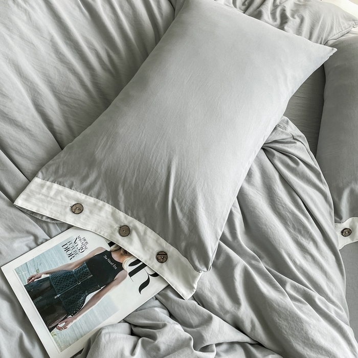 91家纺网 家纺一手货源 找家纺 库里梦家纺 2025新款贴边纽扣式纯色水洗棉四件套 贴边纽扣-雅灰