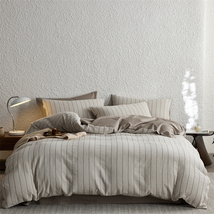 凯磊家纺 2025新款色织提花双层纱四件套 品质素条