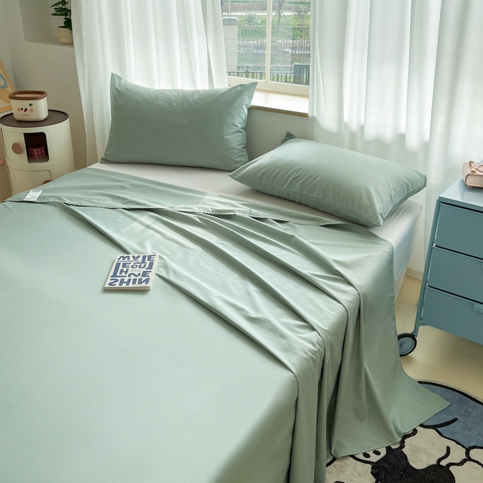 91家纺网 家纺一手货源 找家纺 泽西家纺+V17798841158发大图 2025新款A类全棉13376单品床单 豆绿