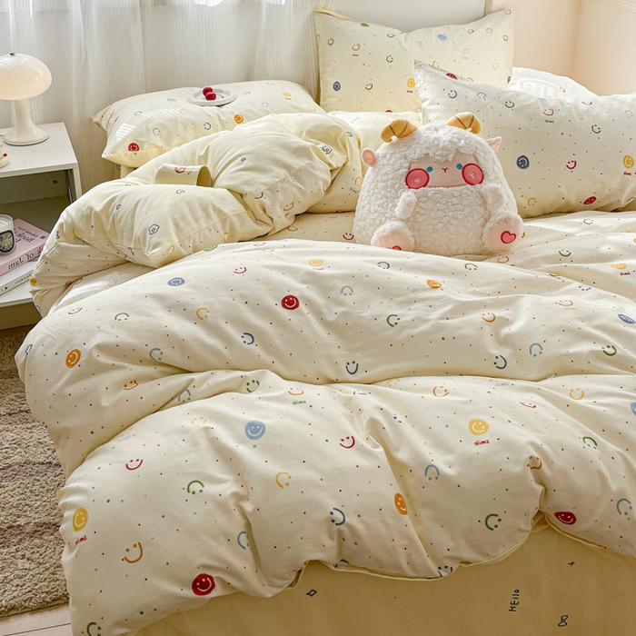 91家纺网 家纺一手货源 找家纺 西引力 2025开春新款全棉印花四件套单被套系列 笑脸