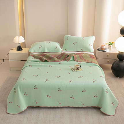 手艺人2025新款A类宝宝四季全棉提花双面可铺盖床盖榻榻米炕盖炕垫盖毯AC01-AC10 AC03绿