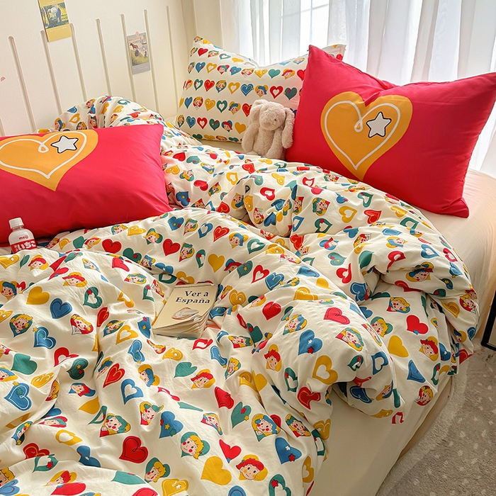 91家纺网 家纺一手货源 找家纺 春光里 2025新款水洗棉印花系列四件套 心跳歌谣