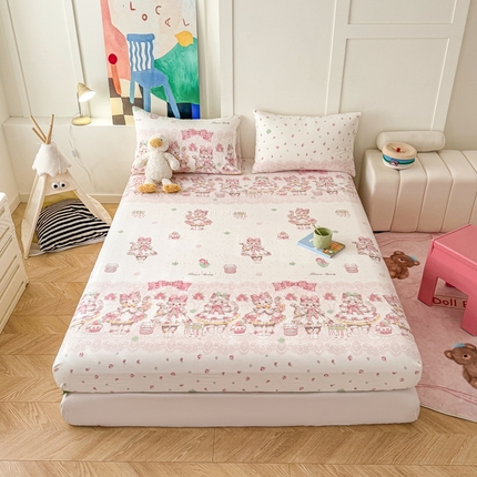 温眠 2025新款A类亲肤水洗棉可爱卡通印花床笠 甜心萝莉猫