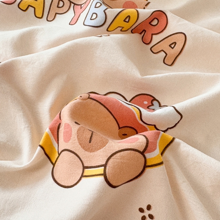 91家纺网 家纺一手货源 找家纺 温眠 2025新款A类亲肤水洗棉可爱卡通印花床笠 卡皮巴拉