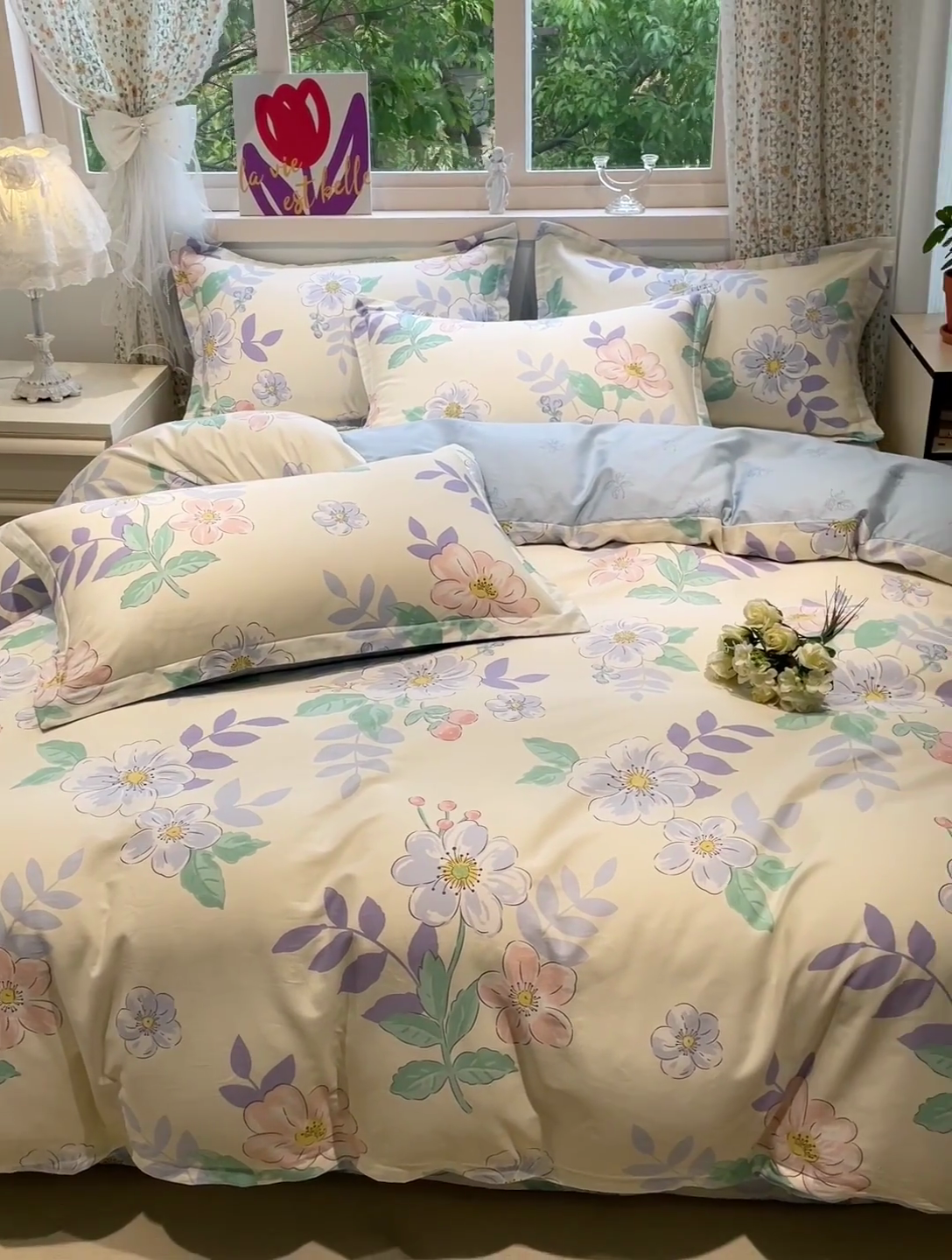 91家纺网 家纺一手货源 找家纺 2025春夏新款全棉花卉系列印花单被套 花漾星辰