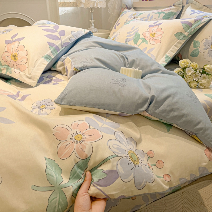 91家纺网 家纺一手货源 找家纺 2025春夏新款全棉花卉系列印花单被套 花漾星辰