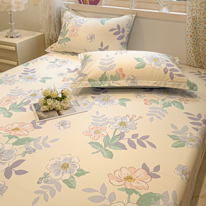 91家纺网 家纺一手货源 找家纺 2025春夏新款全棉花卉系列印花床单 花漾星辰